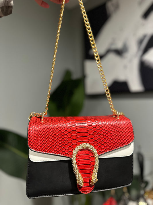 Red, White, Black Handbag