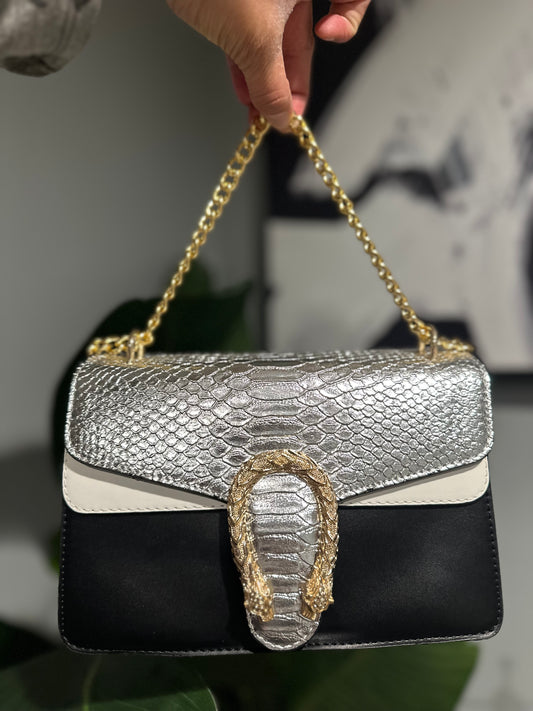 Silver, White, Black Handbag