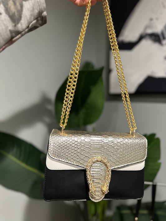 Bronze, White, Black Handbag