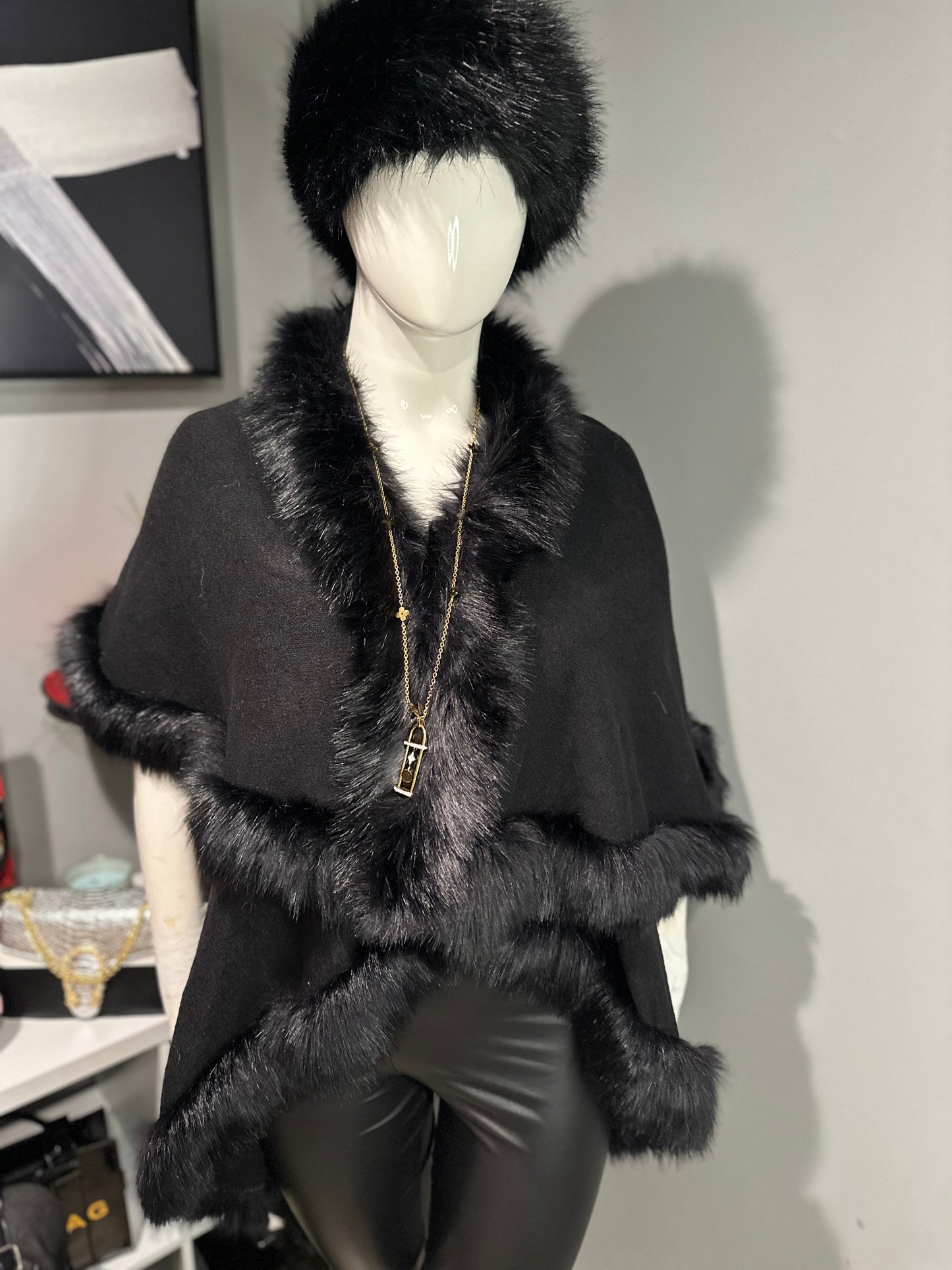 Black Fur Poncho