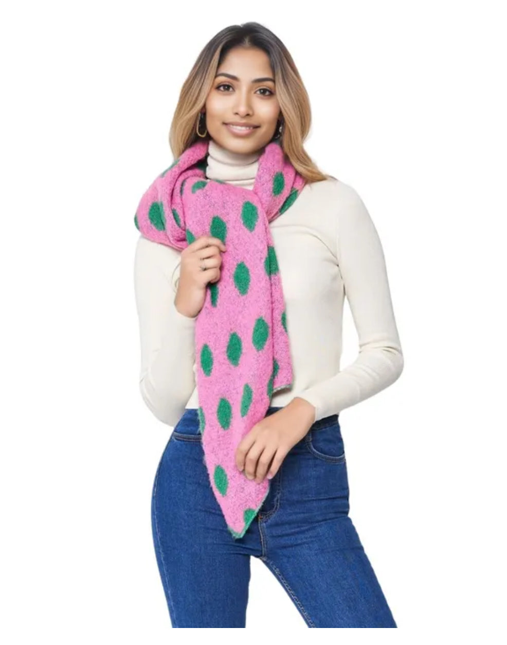 Pink and Green Polka Dot Scarf